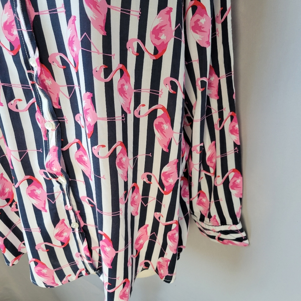 Milano Italy Flamingo Novelty Print Stripe Button Up Shirt 42 or L - Picture 6 of 14